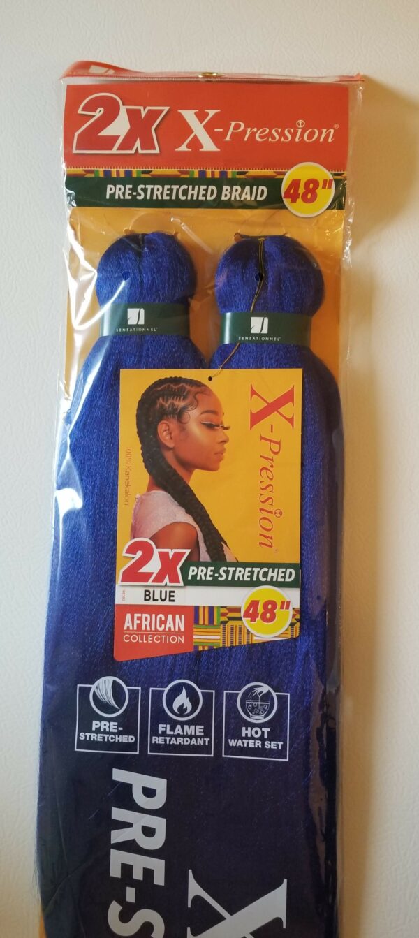 Color Blue - X-pression Xpression Expression 48" Sensationnel Braiding hair 2X Pre-Stretched - Image 2