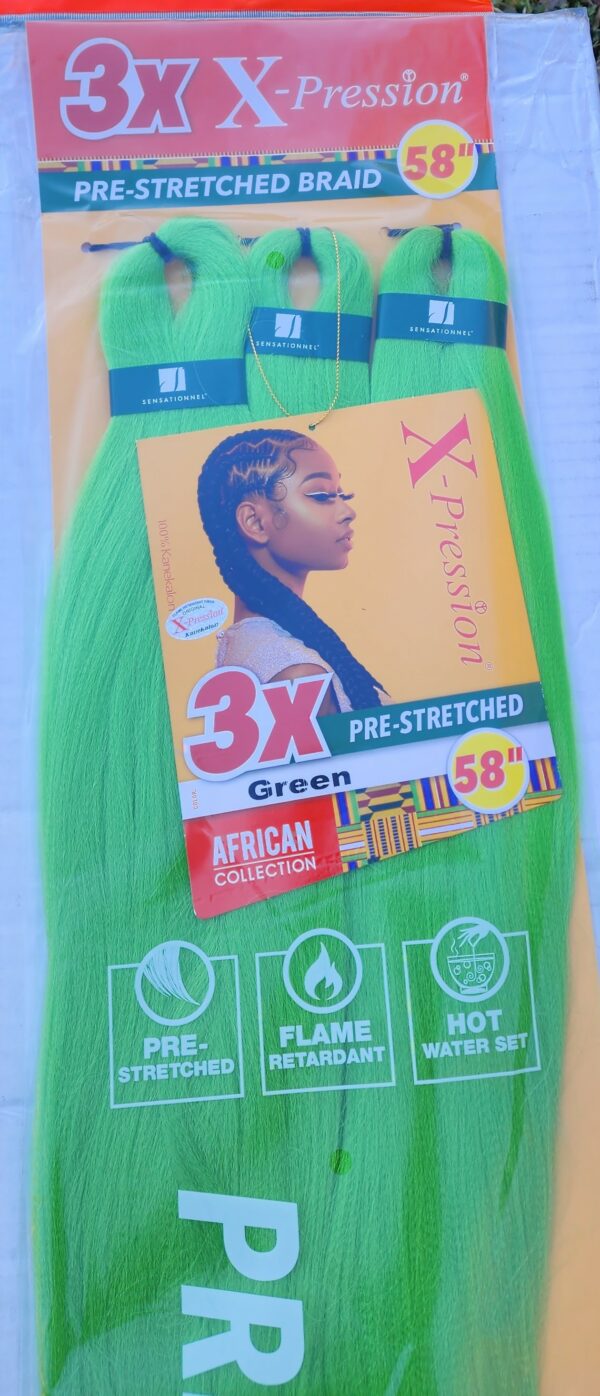 Color Green - X-pression Xpression Expression - Sensationnel X-pression 100% Kanekalon 3X Braiding Hair Pre-Stretched 58"