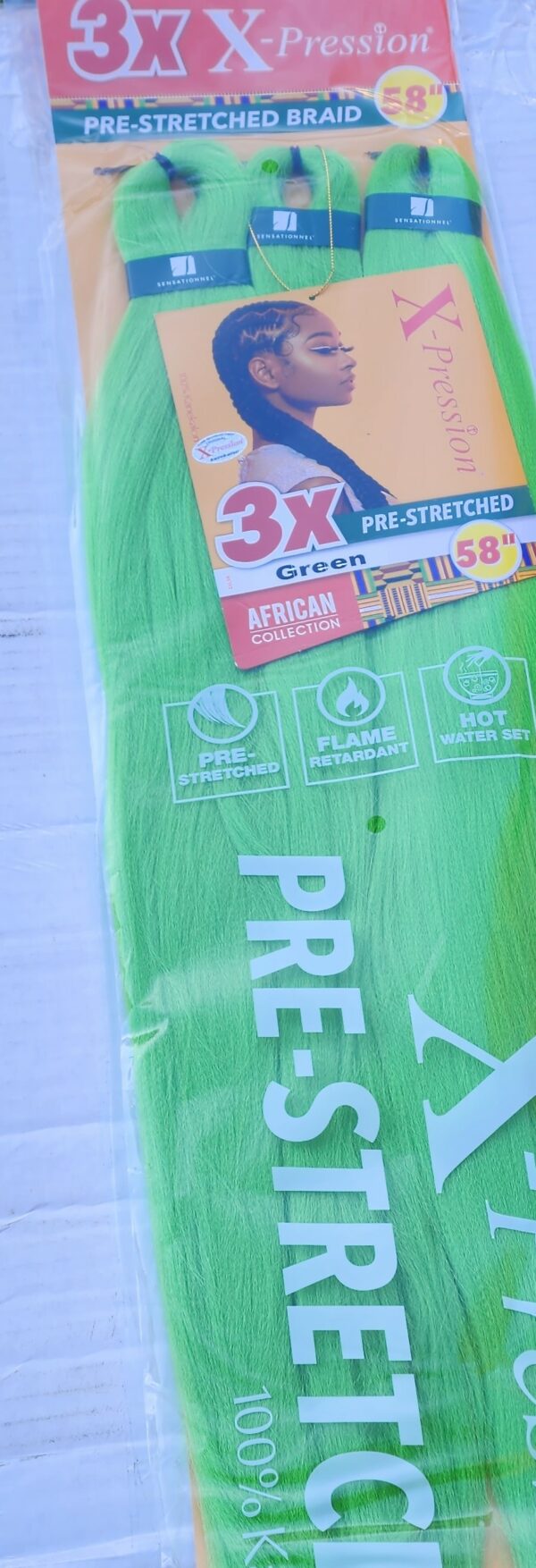 Color Green - X-pression Xpression Expression - Sensationnel X-pression 100% Kanekalon 3X Braiding Hair Pre-Stretched 58" - Image 2