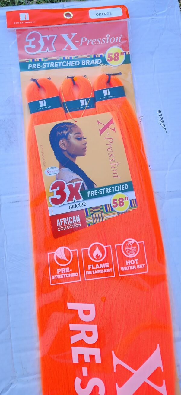 Color Orange - X-pression Xpression Expression - Sensationnel X-pression 100% Kanekalon 3X Braiding Hair Pre-Stretched 58" - Image 5