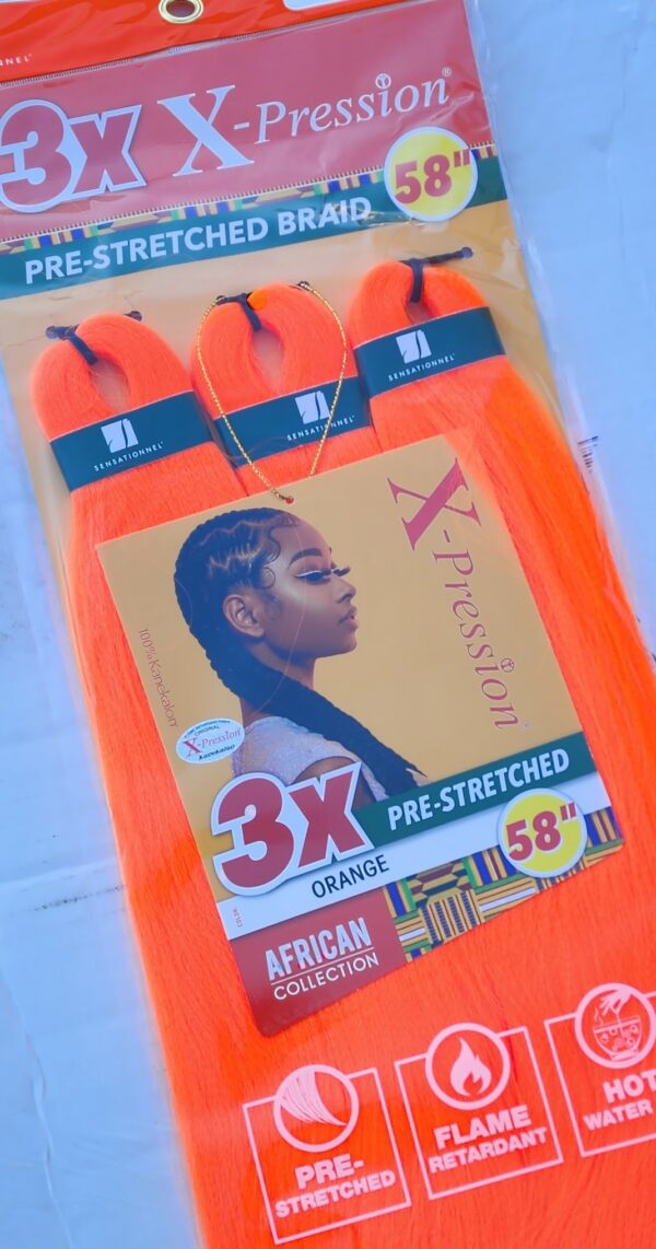 Color Orange - X-pression Xpression Expression - Sensationnel X-pression 100% Kanekalon 3X Braiding Hair Pre-Stretched 58" - Image 4