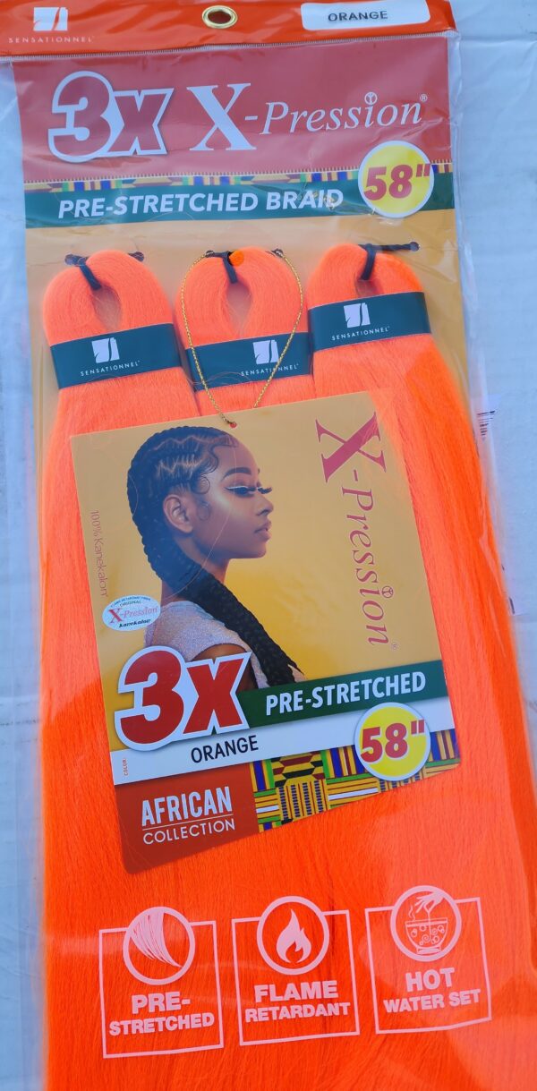 Color Orange - X-pression Xpression Expression - Sensationnel X-pression 100% Kanekalon 3X Braiding Hair Pre-Stretched 58"