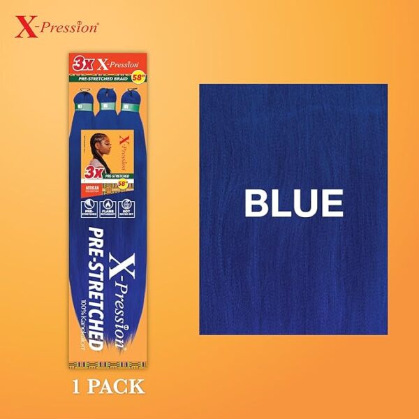 Color Blue - X-pression Xpression Expression 58" Sensationnel Braiding hair 3X Pre-Stretched