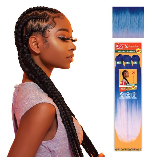 Color 3TBLUE/LBLUE/LAVENDER - X-pression Xpression Expression - Sensationnel X-pression 100% Kanekalon 3X Braiding Hair Pre-Stretched 58"