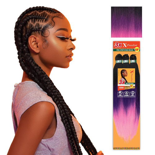 Color 3T1B/PURPLE/PINK - X-pression Xpression Expression - Sensationnel X-pression 100% Kanekalon 3X Braiding Hair Pre-Stretched 58"