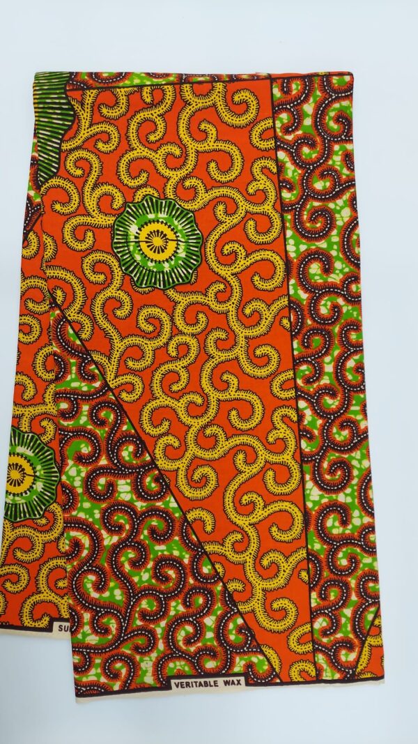 African Print Fabric/Ankara Prints 100% Wax Cotton-Orange/Blue- 6 Yards