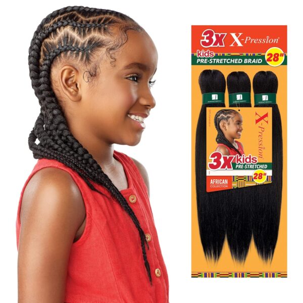 Color 1 - X-pression Xpression Expression - Sensationnel 3X Kids Braid Hair Pre-Stretched 28" - Image 3